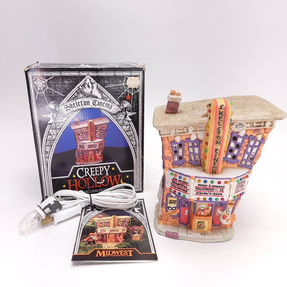 Midwest Creepy Hollow Skeleton Cinema Halloween Village Limited Edition 1995